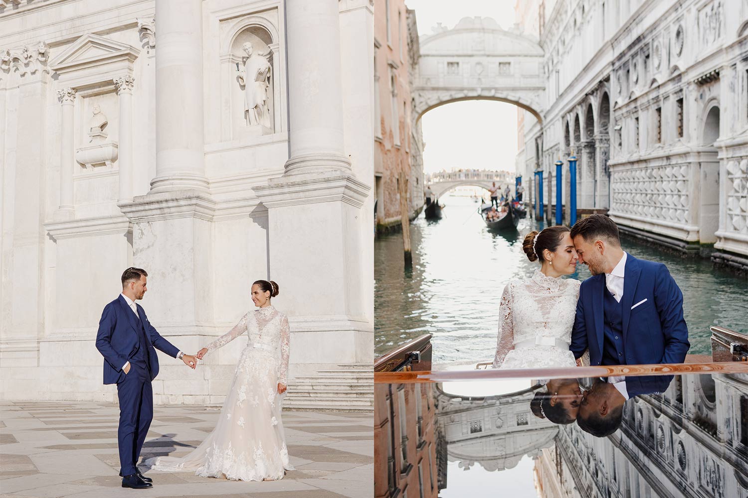 Giorgia and Francesco in the water taxi in San Marco - Enchanted story in Venice